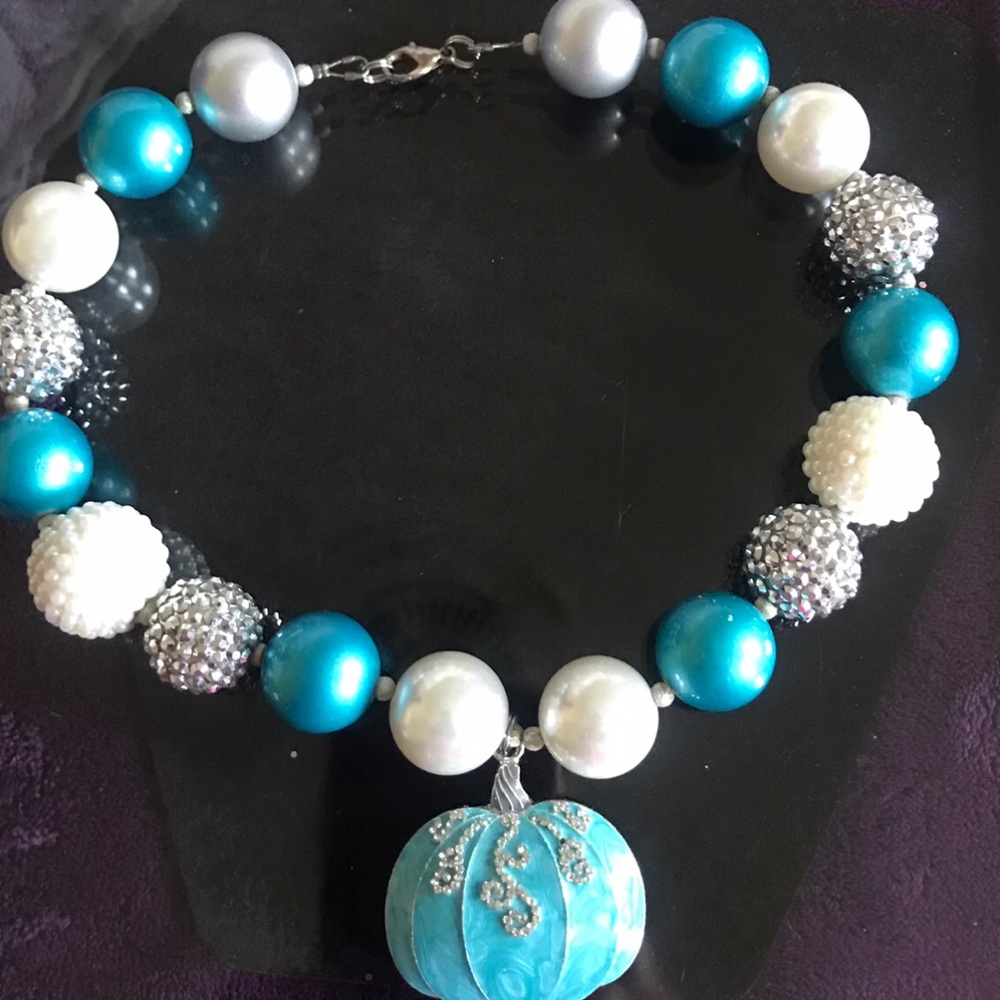 Teal and White Beaded Statement Necklace - Women Jewelry